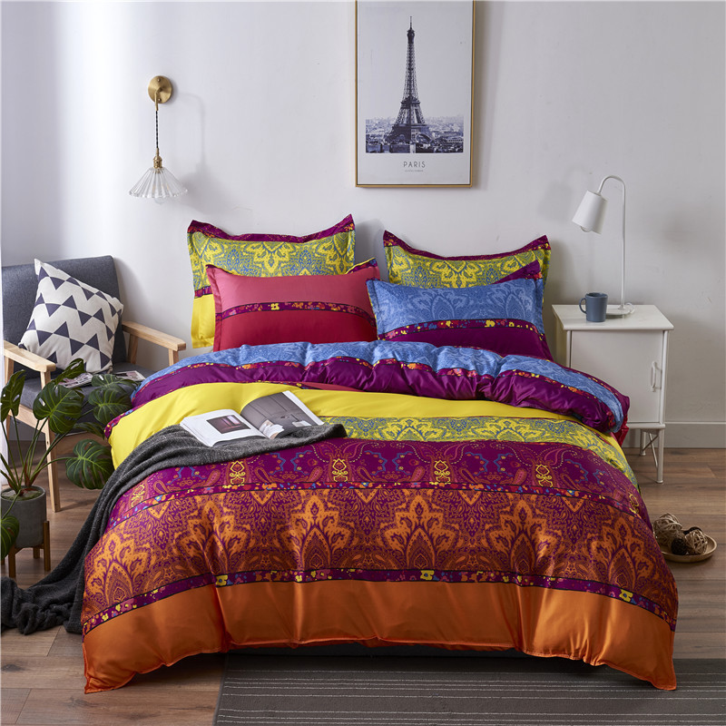 Boho Plain Print Quilt Cover Pillowcase 3PC Set постельное бельё евро King Size Bedding Set European Style Duvet Cover Set