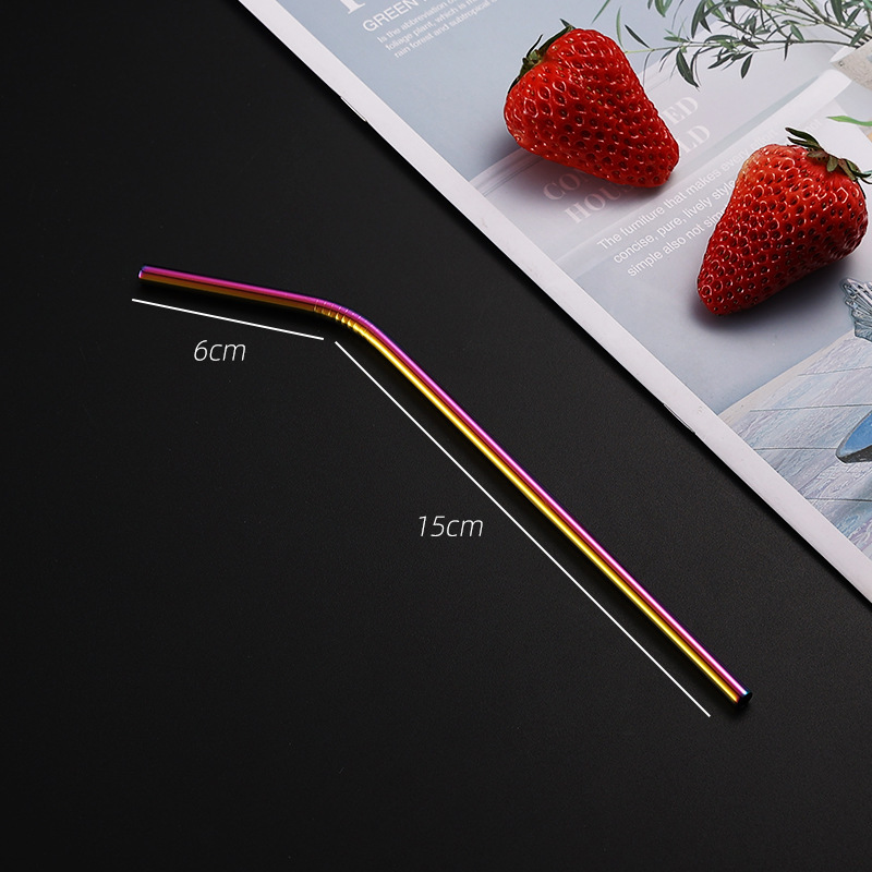 Rainbow Color Reusable Metal Straws Set with Cleaner Brush 304 Stainless Steel Drinking Straw Milk Drinkware Bar Party Accessory