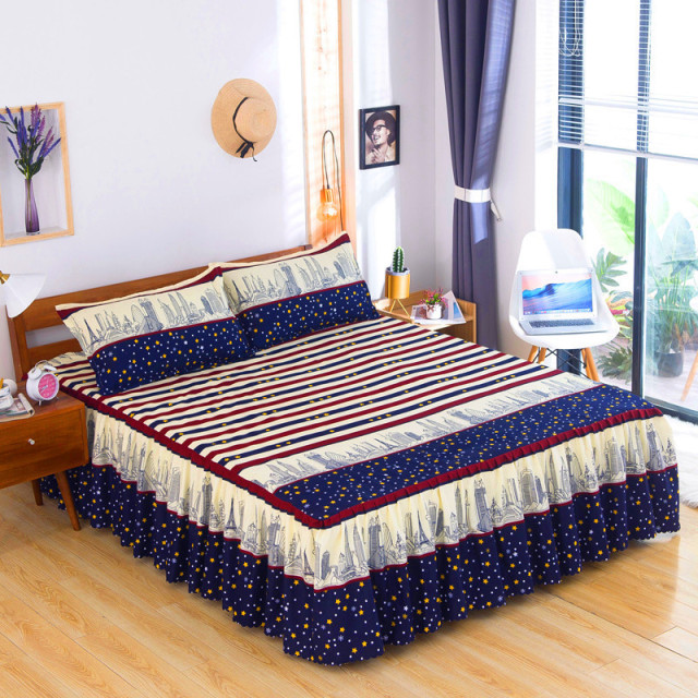 Bed Skirt Cotton Bedspread Set Embroidery Bed Dress Pillow Cases 3 Pieces/Set For King/Queen Double 1.5/1.8/2M Sheet Cover