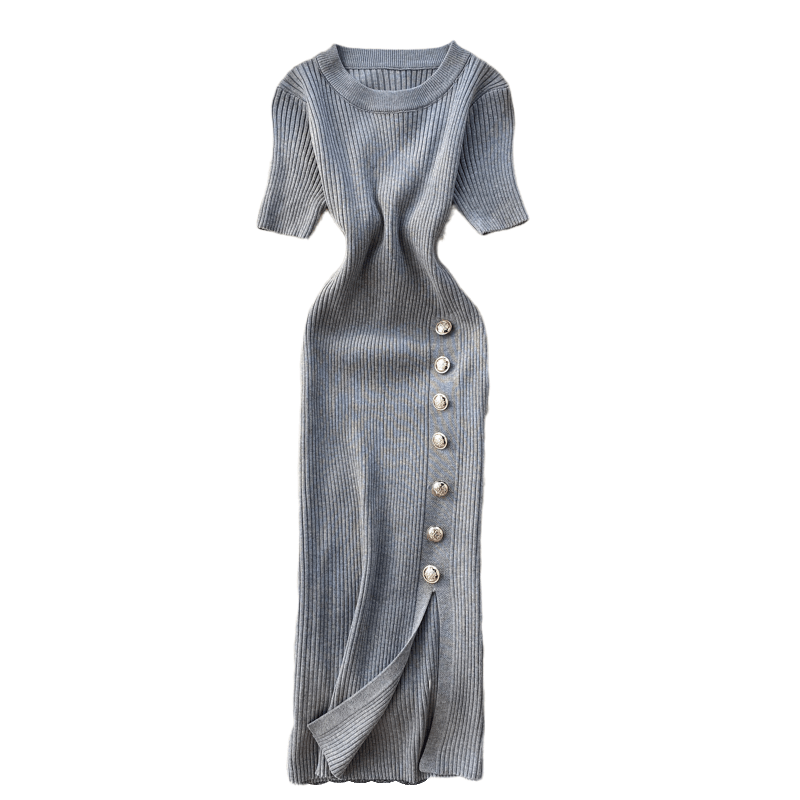 Vestidos Solid Korean Vintage High Waist Women Dress Bodycon Sexy Stretch Knitted 2024 Summer Dresses Chic 16347
