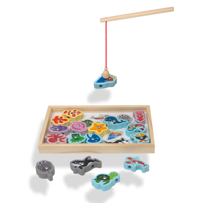 Montessori Wooden Fishing Toys For Children Magnetic Marine Life Cognition Fish Games Parent-Child Interactive Educational Toy