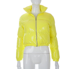 Women Winter Warm Puffer Jackets Fashion Parkas Stand Collar Zipper Front Cropped Coat Long Sleeve Lightweight Bubble Outerwear