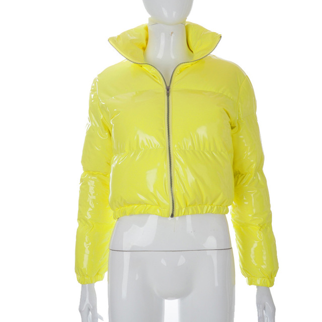 Women Winter Warm Puffer Jackets Fashion Parkas Stand Collar Zipper Front Cropped Coat Long Sleeve Lightweight Bubble Outerwear