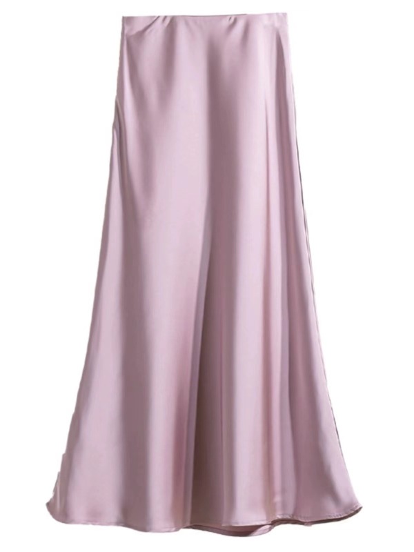 TRAF Satin Midi Skirt Woman High Waist Long Skirts For Women New Fashion 2023 Autumn Casual Elegant Party Women's Skirts