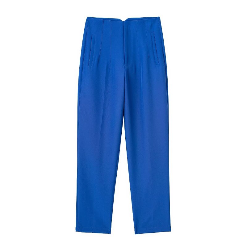 TRAF Women Fashion With Pockets Casual Basic Solid Pants Vintage High Waist Zipper Fly Female Ankle Trousers Pantalones Mujer