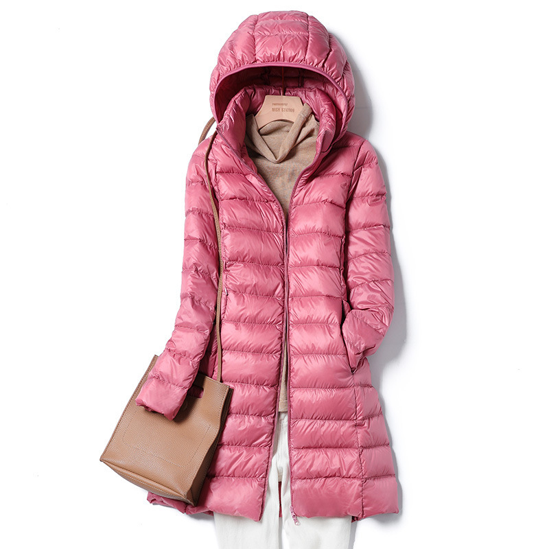 2023 Winter Womens Korean Fashion Slim Remove Hooded Parka Fashionable Outerwear Down Jackets Long Light Thin Coat Puffer Jacket
