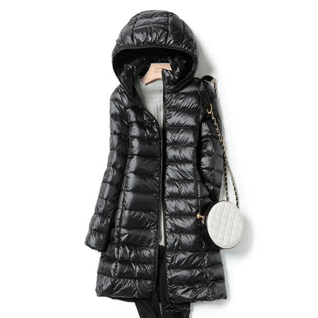 2023 Winter Womens Korean Fashion Slim Remove Hooded Parka Fashionable Outerwear Down Jackets Long Light Thin Coat Puffer Jacket