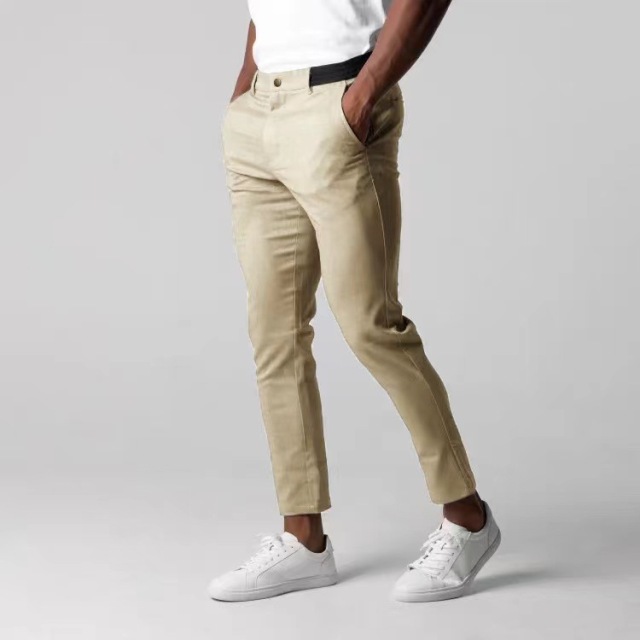 Active Chinos Comfortable Men Long Pants Stylish Slim Fit Ankle Length Casual Soft Breathable Fabric Mid Waist Commuting Wear