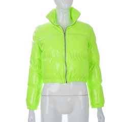 Women Winter Warm Puffer Jackets Fashion Parkas Stand Collar Zipper Front Cropped Coat Long Sleeve Lightweight Bubble Outerwear