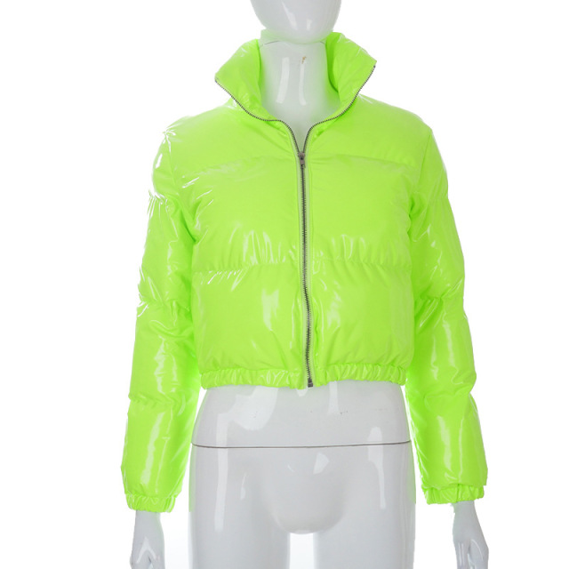 Women Winter Warm Puffer Jackets Fashion Parkas Stand Collar Zipper Front Cropped Coat Long Sleeve Lightweight Bubble Outerwear