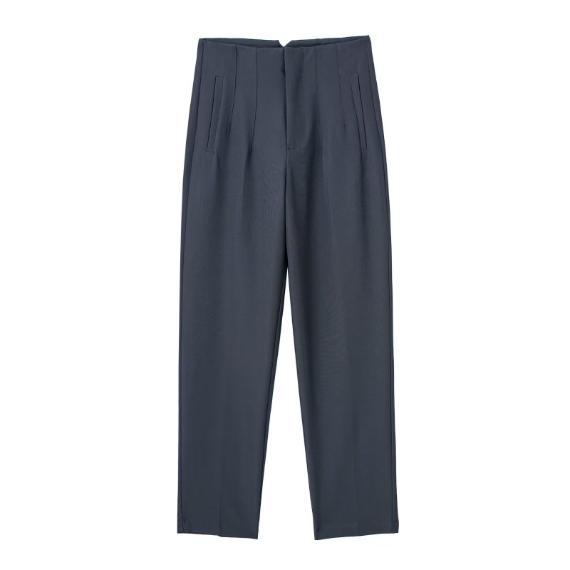 TRAF Women Fashion With Pockets Casual Basic Solid Pants Vintage High Waist Zipper Fly Female Ankle Trousers Pantalones Mujer