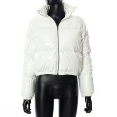 Women Winter Warm Puffer Jackets Fashion Parkas Stand Collar Zipper Front Cropped Coat Long Sleeve Lightweight Bubble Outerwear