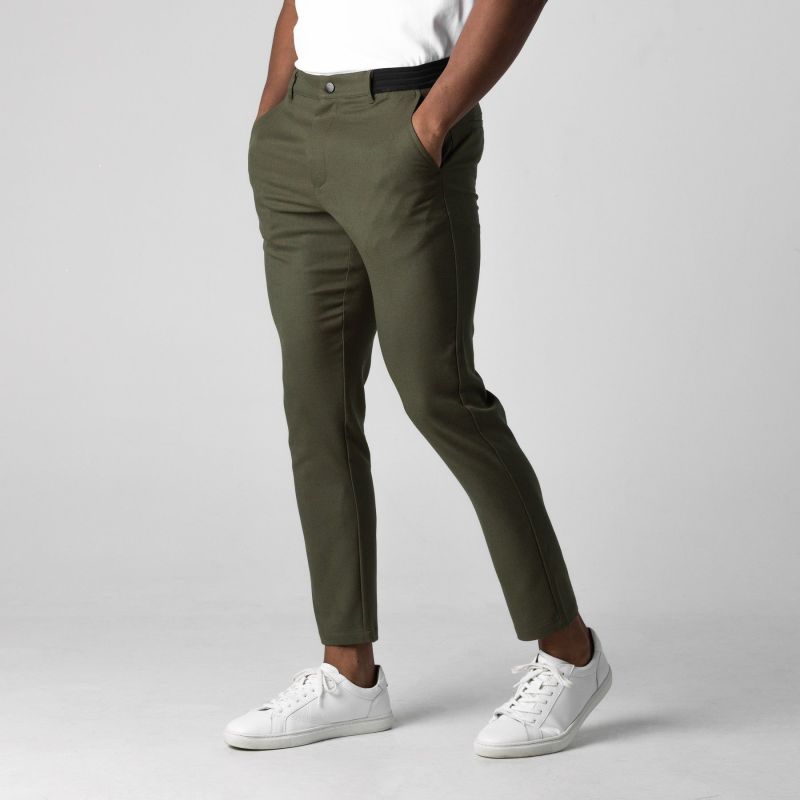 Active Chinos Comfortable Men Long Pants Stylish Slim Fit Ankle Length Casual Soft Breathable Fabric Mid Waist Commuting Wear