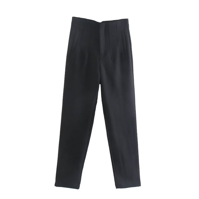 TRAF Women Fashion With Pockets Casual Basic Solid Pants Vintage High Waist Zipper Fly Female Ankle Trousers Pantalones Mujer