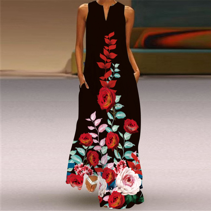 2023 New Plus Size Women Dress Autumn Winter Floral Printed Maxi Dresses Casual V Neck Full Sleeve Boho Beach Party Long Dress