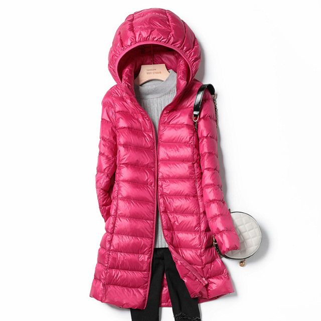 2023 Winter Womens Korean Fashion Slim Remove Hooded Parka Fashionable Outerwear Down Jackets Long Light Thin Coat Puffer Jacket