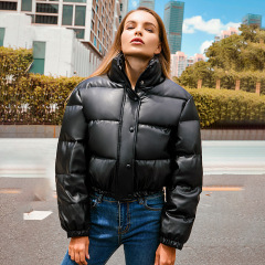 Winter Warm Thick PU Leather Coats Women Short Parkas Fashion Black Cotton Padded Lady Down Jacket Elegant Zipper Clothes 2023