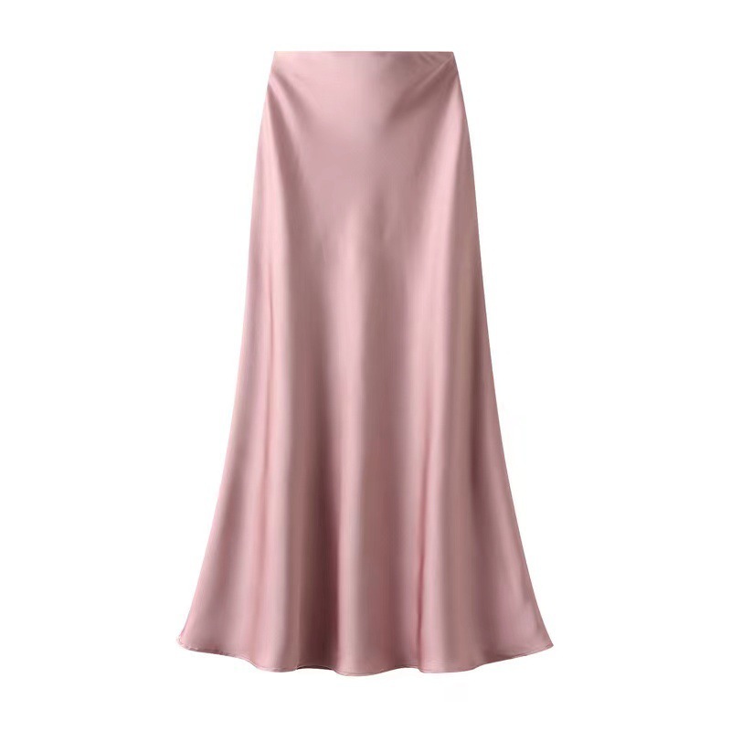 TRAF Satin Midi Skirt Woman High Waist Long Skirts For Women New Fashion 2023 Autumn Casual Elegant Party Women's Skirts