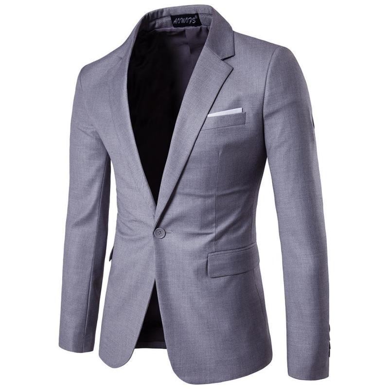 Wedding Set Vintage Men Solid Color Long Sleeve Lapel Slim Button Business Suit Men's Suit Groomsmen Regular Fit 2 Peice Set