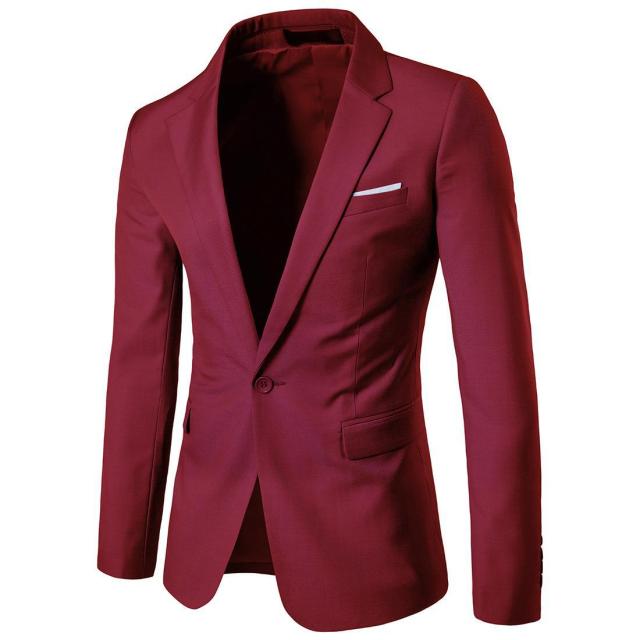 Wedding Set Vintage Men Solid Color Long Sleeve Lapel Slim Button Business Suit Men's Suit Groomsmen Regular Fit 2 Peice Set