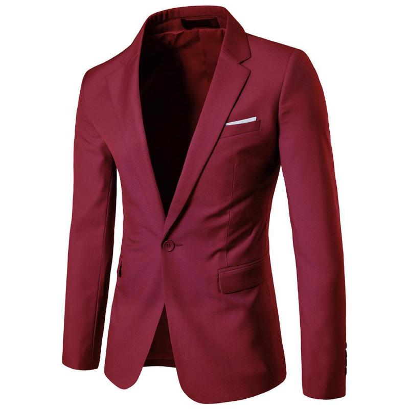 Wedding Set Vintage Men Solid Color Long Sleeve Lapel Slim Button Business Suit Men's Suit Groomsmen Regular Fit 2 Peice Set