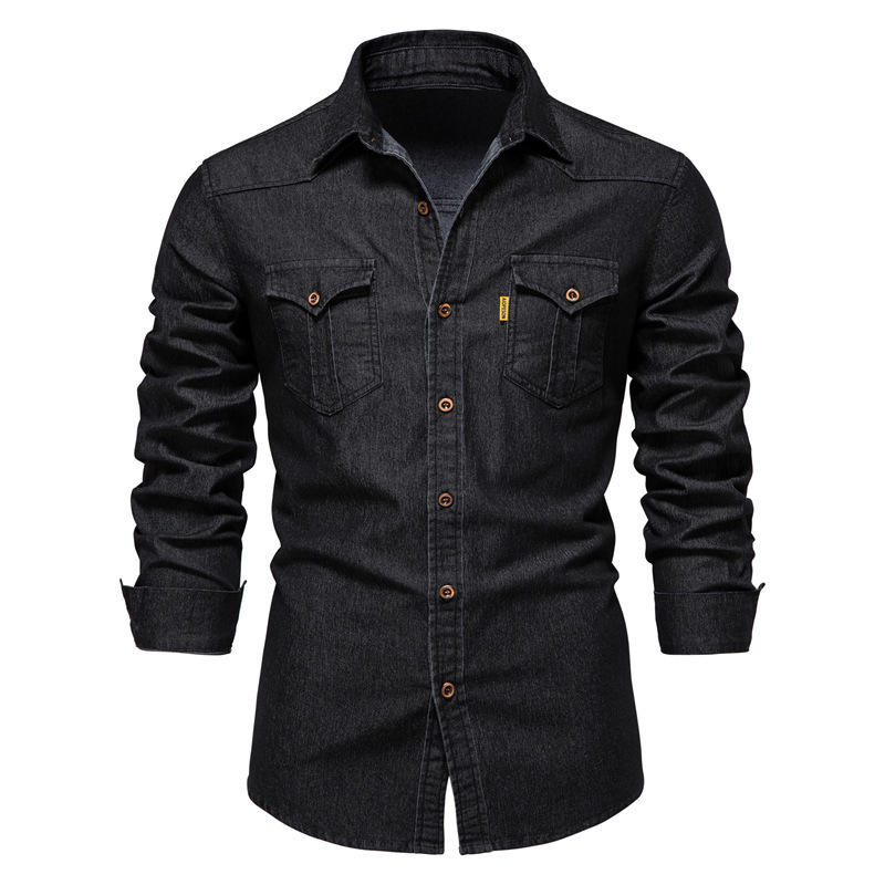 Men's Denim Shirt High Quality Cotton Elastic Spring Long Sleeve Denim Jacket Casual Slim Fit Streetwear Clothing Cowboy Shirts