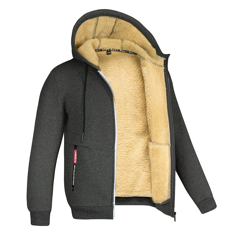 Winter Lambswool Coats Thicken Warm Jackets Long Sleeve Zipper Hoodies Casual Sports Fleece Black Coat Hooded Men Women Jacket
