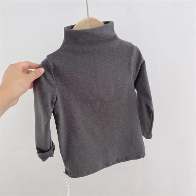 Autumn Winter Children Kids Boys Girls T-shirts Tops Turtleneck Solid Long Sleeve Warm Fleece Bottoming Shirts Tees for Kids