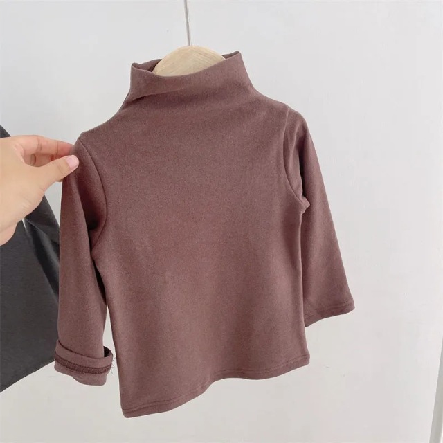 Autumn Winter Children Kids Boys Girls T-shirts Tops Turtleneck Solid Long Sleeve Warm Fleece Bottoming Shirts Tees for Kids