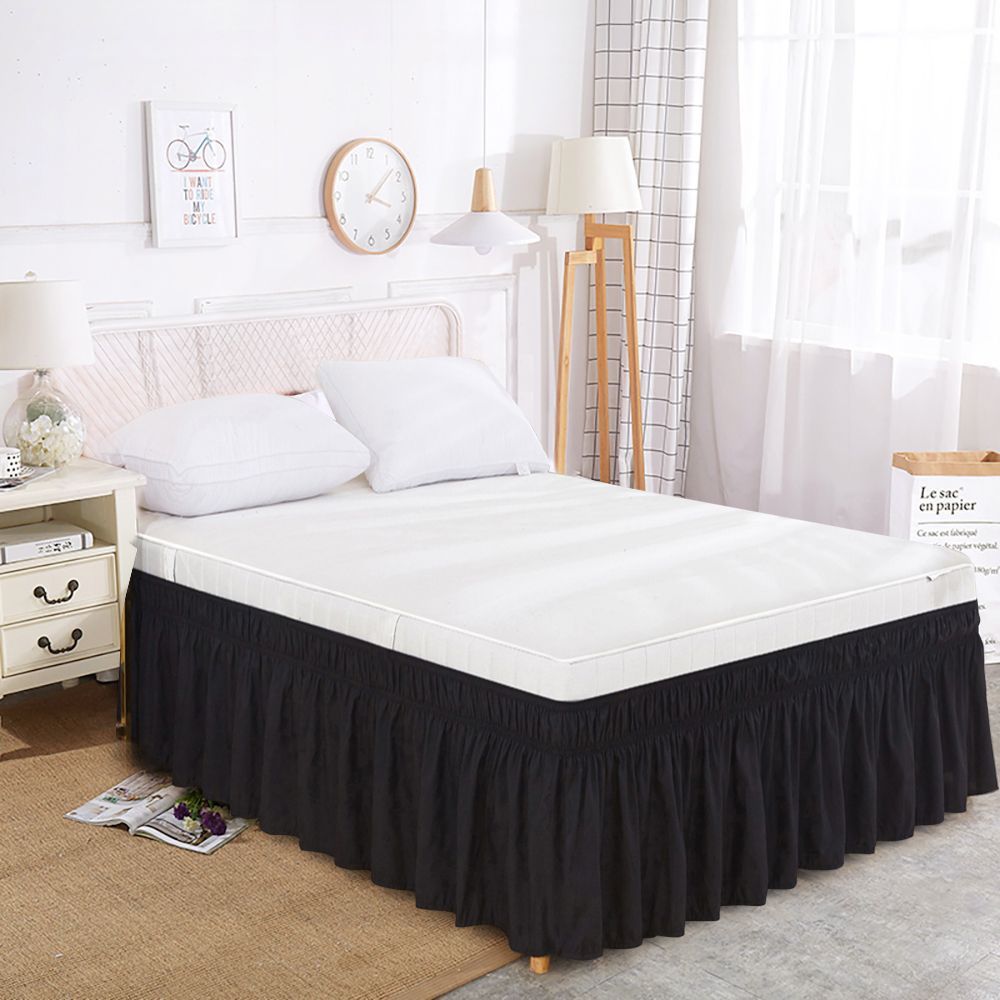 Wrap Around Bed Skirts White Adjustable Elastic Ruffles Easy Fit Wrinkle & Fade Resistant