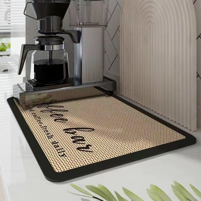 Coffee Mat Hide Stain Rubber Backed Absorbent Dish Drying Mat for Kitchen Counter Coffee Bar