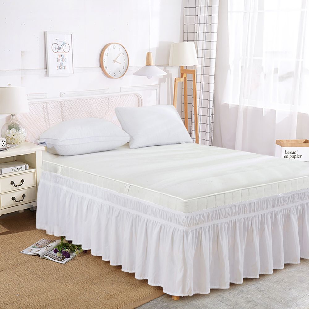 Wrap Around Bed Skirts White Adjustable Elastic Ruffles Easy Fit Wrinkle & Fade Resistant