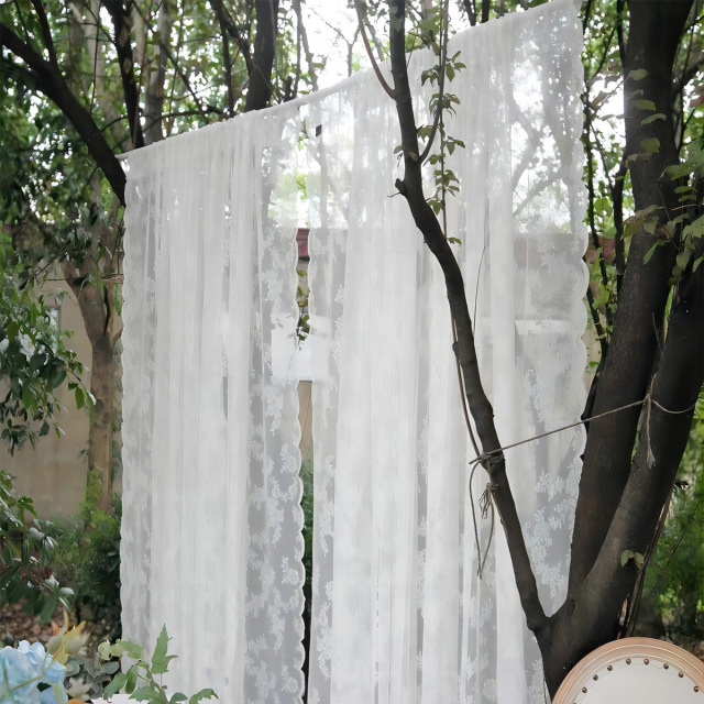Pure White Floral Vintage Lace Sheer Curtains Panel Rod Pocket Country Window Sheer Knitted Lace Curtain Drapes