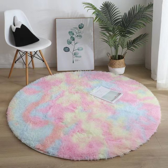 White Round Rug for Bedroom Fluffy Circle Rug Furry Carpet for Kids Teens Room