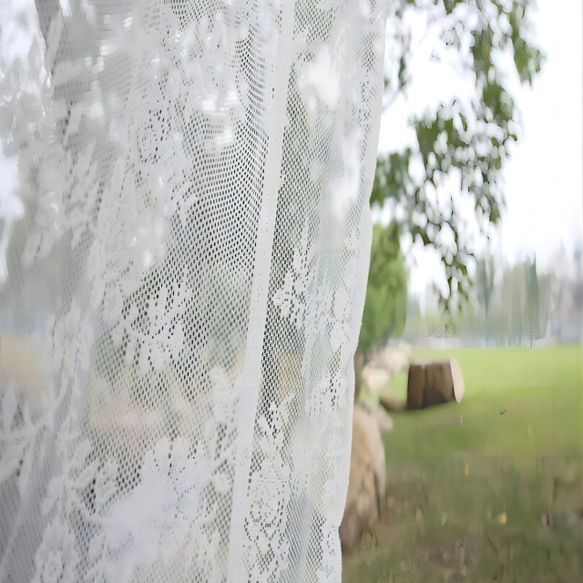 Pure White Floral Vintage Lace Sheer Curtains Panel Rod Pocket Country Window Sheer Knitted Lace Curtain Drapes