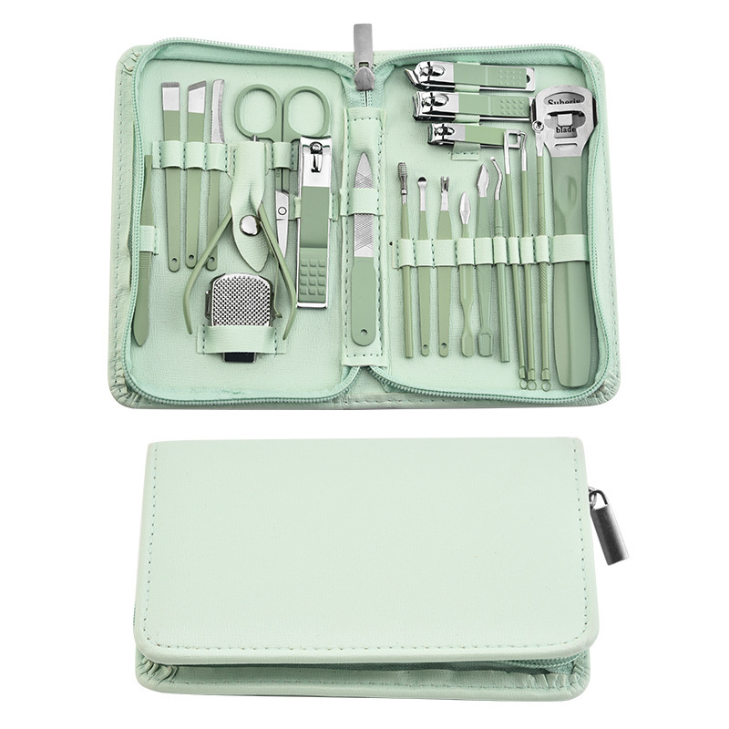 Stainless Steel Manicure Nail Clippers and Beauty Tool Portable Set with Leather Case