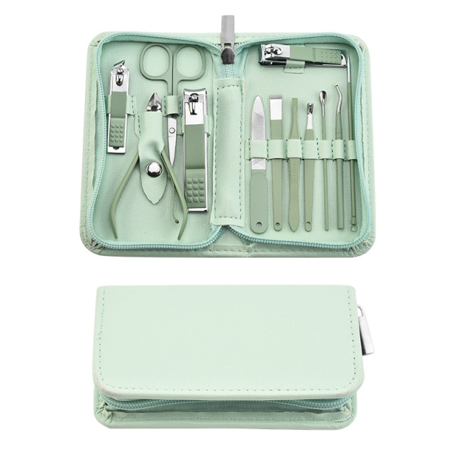 Stainless Steel Manicure Nail Clippers and Beauty Tool Portable Set with Leather Case