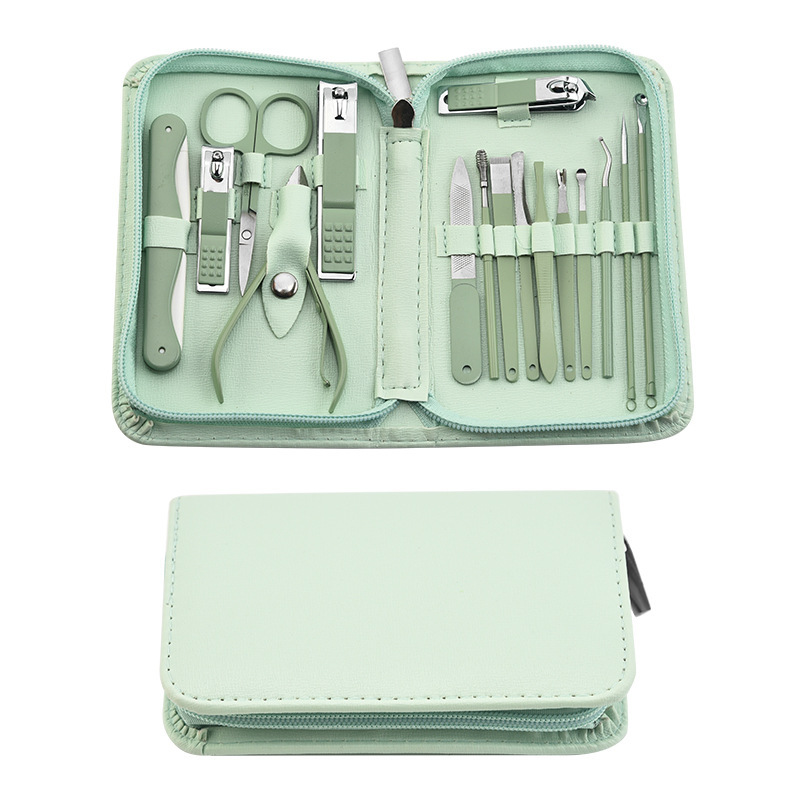 Stainless Steel Manicure Nail Clippers and Beauty Tool Portable Set with Leather Case