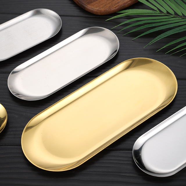 Stainless Steel Decorative Storage Tray Jewelry Dish Cosmetics Organizer Oval