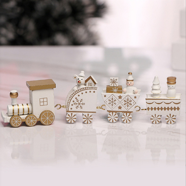 Wooden Train Christmas Ornament Decorations with Gingerbread Snowman Christmas Tree Figurine Xmas Noel