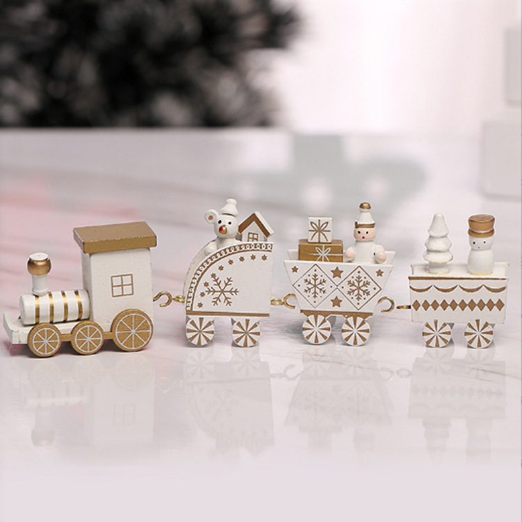 Wooden Train Christmas Ornament Decorations with Gingerbread Snowman Christmas Tree Figurine Xmas Noel