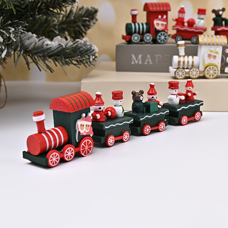 Wooden Train Christmas Ornament Decorations with Gingerbread Snowman Christmas Tree Figurine Xmas Noel