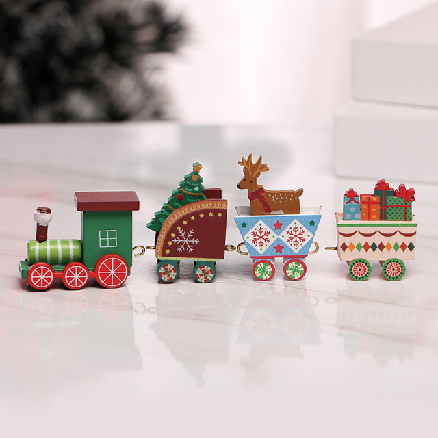 Wooden Train Christmas Ornament Decorations with Gingerbread Snowman Christmas Tree Figurine Xmas Noel