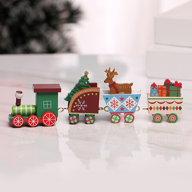 Wooden Train Christmas Ornament Decorations with Gingerbread Snowman Christmas Tree Figurine Xmas Noel
