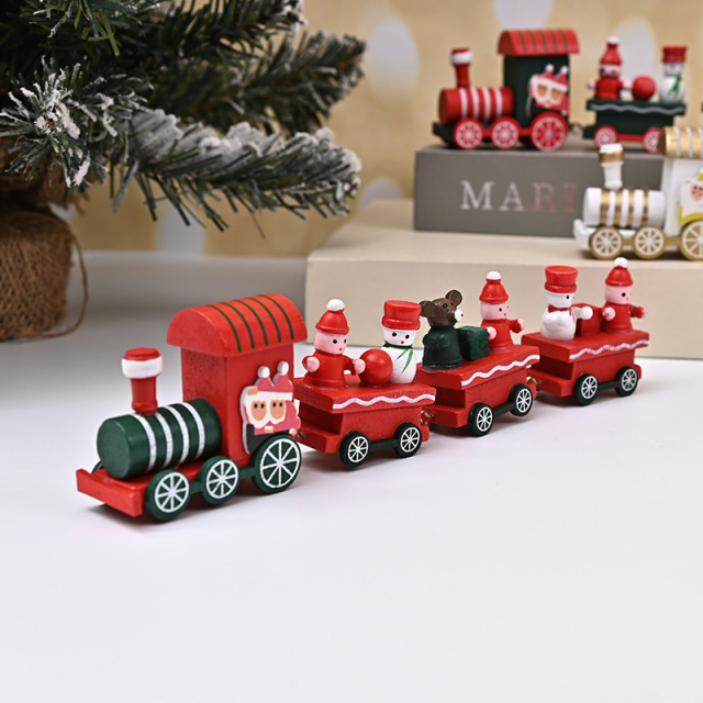 Wooden Train Christmas Ornament Decorations with Gingerbread Snowman Christmas Tree Figurine Xmas Noel