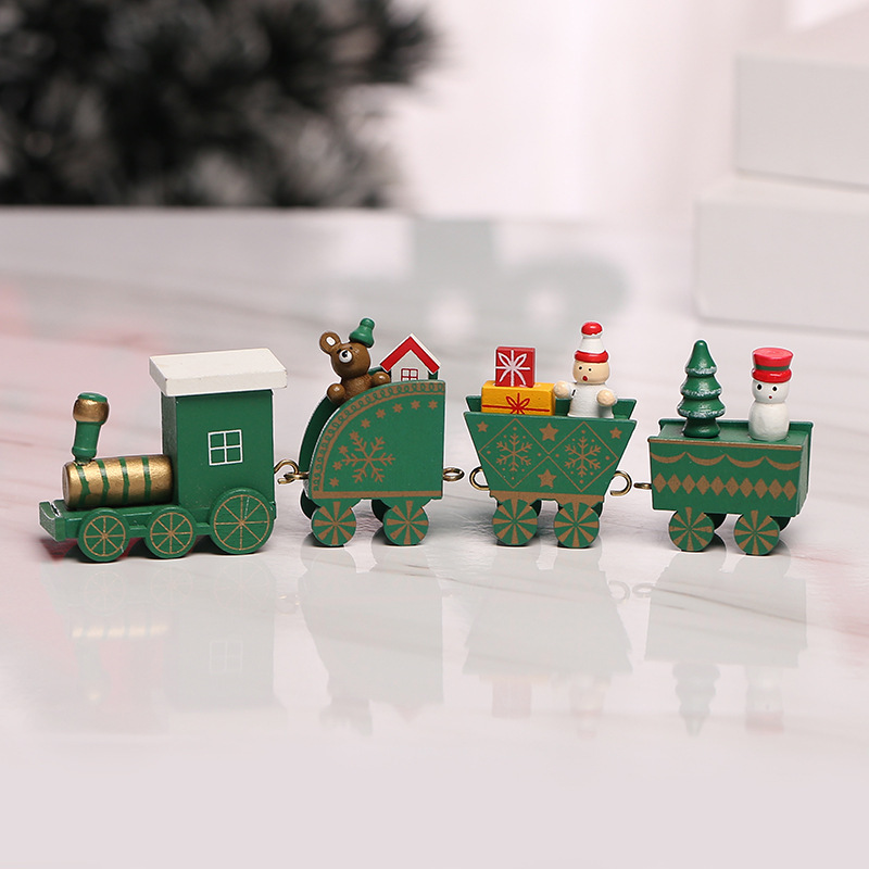Wooden Train Christmas Ornament Decorations with Gingerbread Snowman Christmas Tree Figurine Xmas Noel