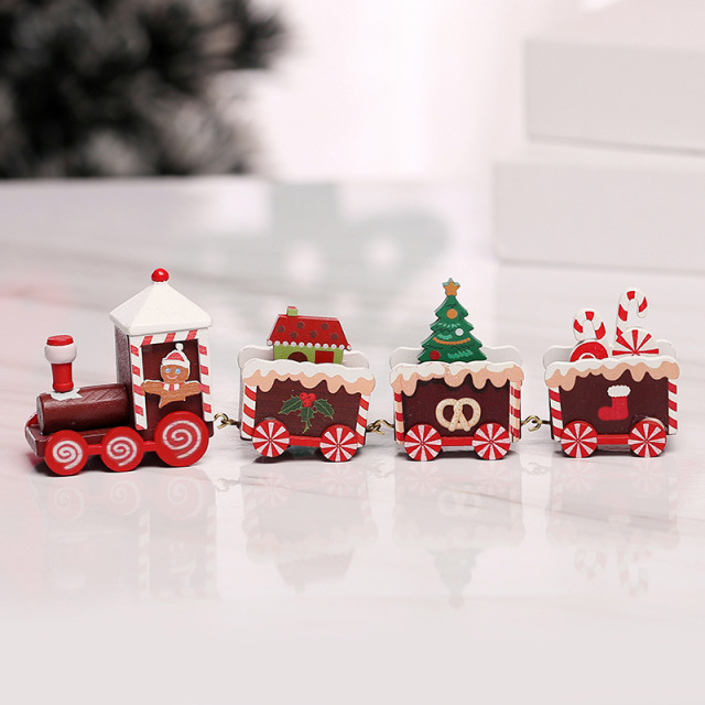 Wooden Train Christmas Ornament Decorations with Gingerbread Snowman Christmas Tree Figurine Xmas Noel