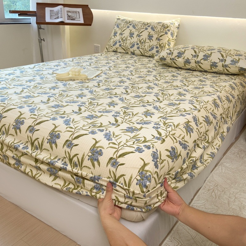 Floral Blossoms Print Fitted Sheet Set with Pillowcases