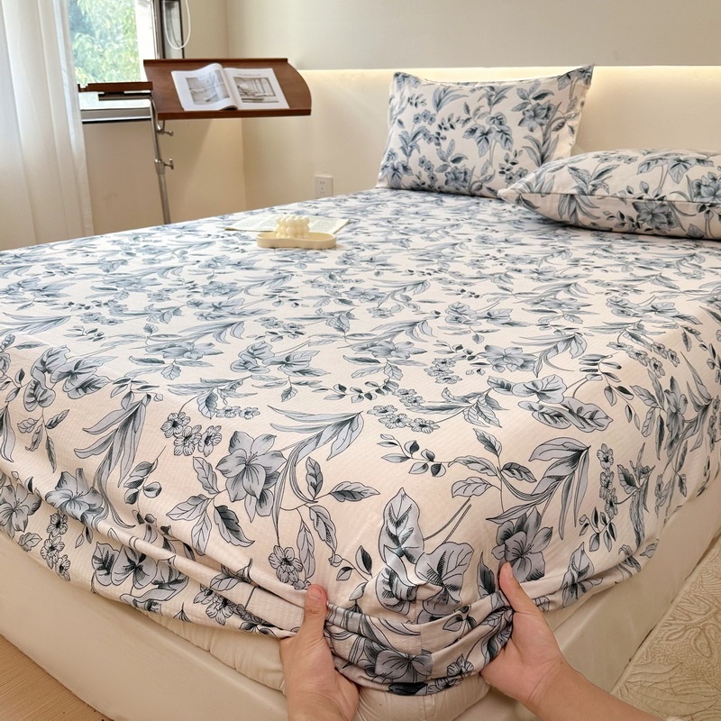 Floral Blossoms Print Fitted Sheet Set with Pillowcases