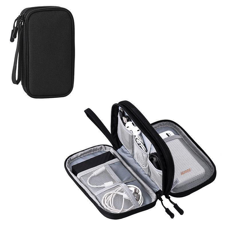 Cable Organizer Pouch Electronic Accessories Carry Case Storage Bag Double Layer